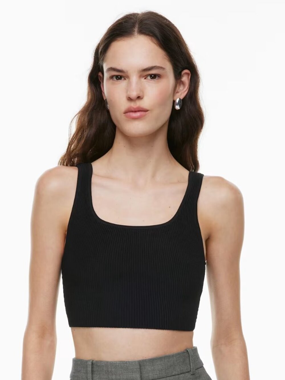 Aritzia Babaton Sculpt Knit Bustier Tank Crop Top Black & Brown - Size XS